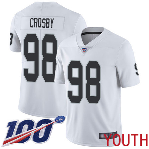 Oakland Raiders Limited White Youth Maxx Crosby Road Jersey NFL Football #98 100th Season Vapor Jersey->youth nfl jersey->Youth Jersey